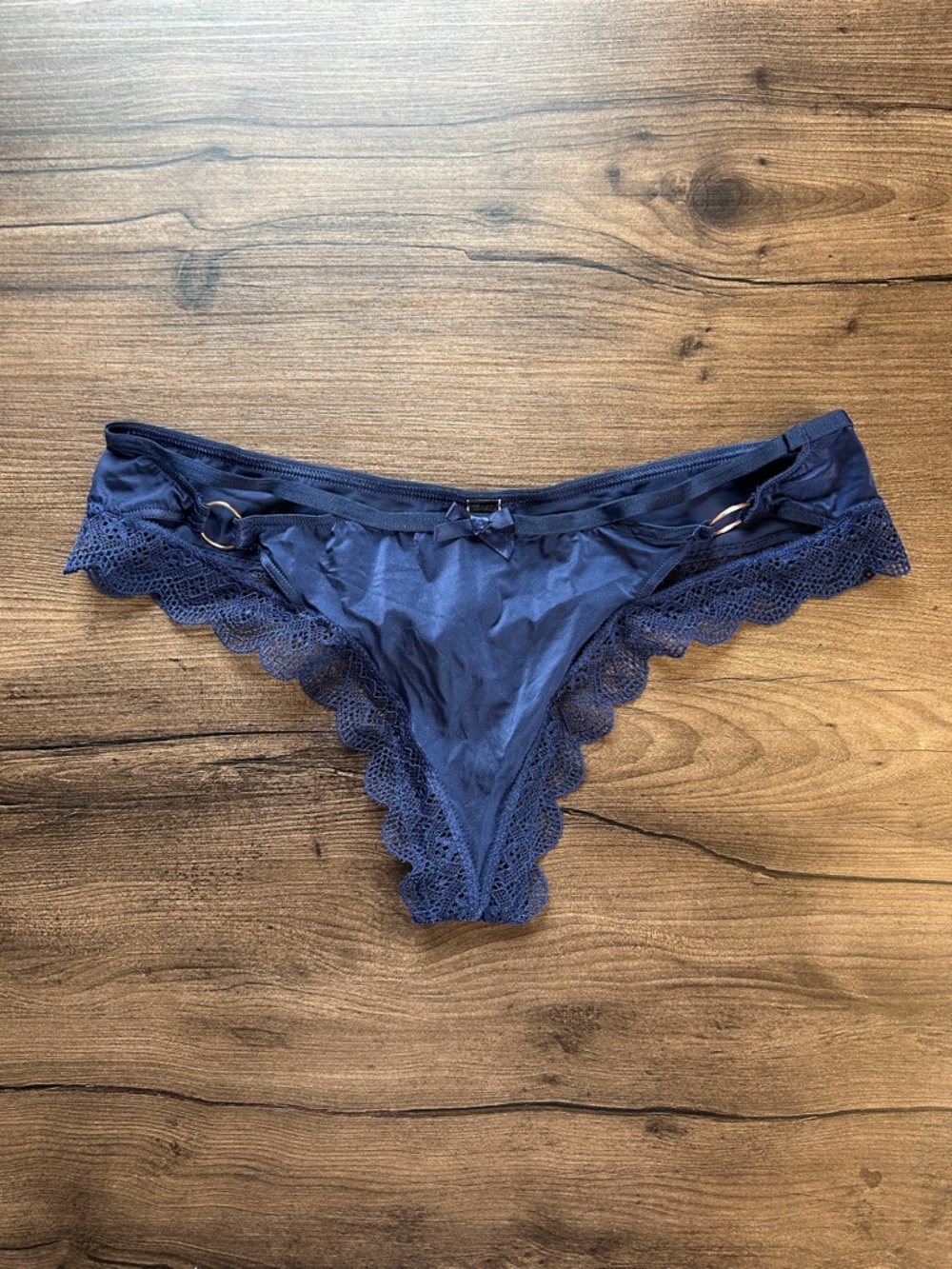 NWT Victoria’s Secret Navy Satin & Lace Thong